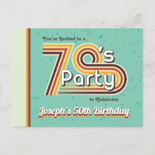 Retro gestreiftes Siebzigerjahre Party Einladungspostkarte