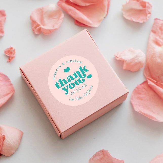 Retro Gewerkschaft Rosa und Aquamarine Hochzeit Vi Runder Aufkleber (Von Creator hochgeladen)