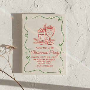 Retro Gezeichnet Green Red Christmas Cocktail Fun Einladung