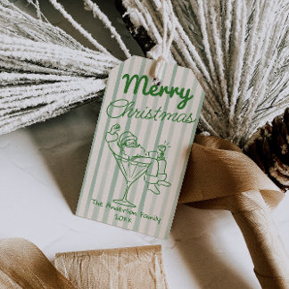 Retro gezeichnete grüne Streifen Weihnachtsmann We Geschenkanhänger