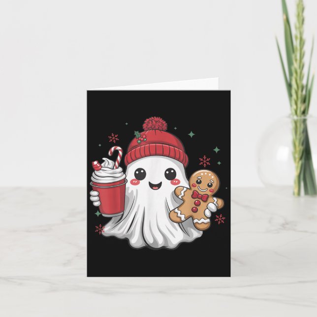 Retro Ghost Beanie Christmas Holiday Xmas Coffee G Karte (Vorderseite)