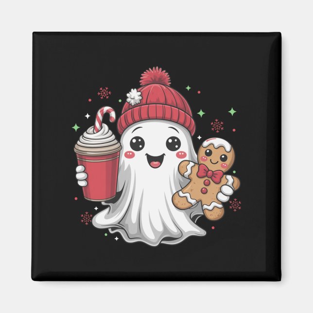 Retro Ghost Beanie Christmas Holiday Xmas Coffee G Magnet (Vorne)