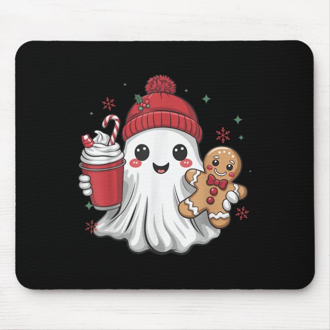 Retro Ghost Beanie Christmas Holiday Xmas Coffee G Mousepad (Vorne)