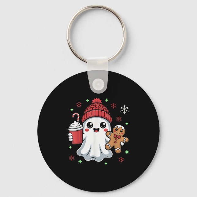 Retro Ghost Beanie Christmas Holiday Xmas Coffee G Schlüsselanhänger (Vorderseite)
