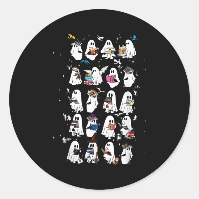 Retro Ghost Book Fantasy Series Halloween Book Lov Runder Aufkleber (Vorderseite)