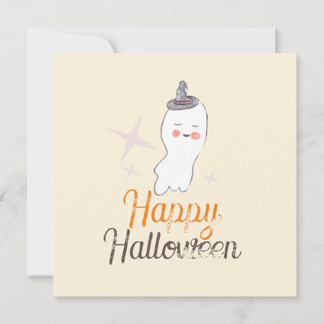 Retro Ghost Doodle Halloween Design Karte (Vorderseite)