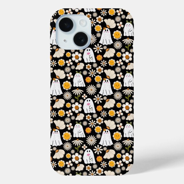 Retro Ghost Flowers Halloween Seamless Pattern Case-Mate iPhone Hülle (Rückseite)