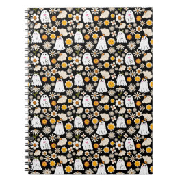Retro Ghost Flowers Halloween Seamless Pattern Notizblock