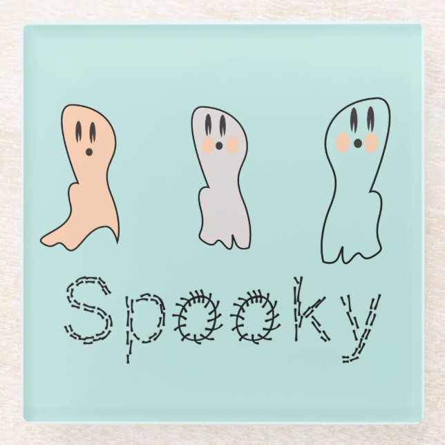 Retro Ghost Hand Buchstaben Spooky Blau Glasuntersetzer (Vorderseite)