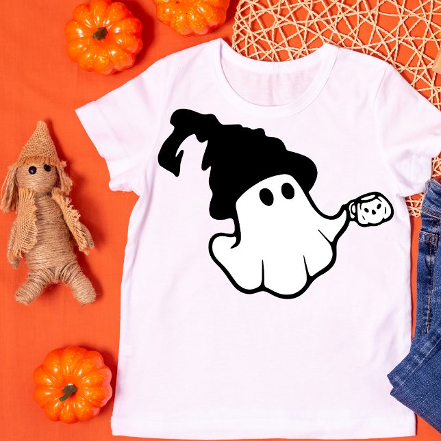Retro Ghost mit Hut und Tasse Halloween T-Shirt (Von Creator hochgeladen)