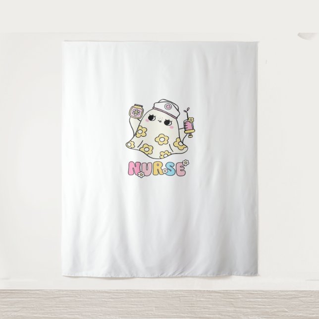 Retro Ghost Nurse Halloween Design Classic T - Shi Wandteppich (Vorderseite)
