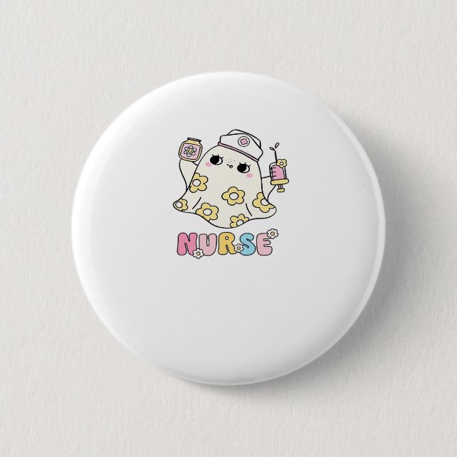 Retro Ghost Nurse Halloween Design Classic T-Shirt Button (Vorderseite)