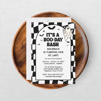 Retro Ghost One Halloween Boy 1st Birthday Einladung