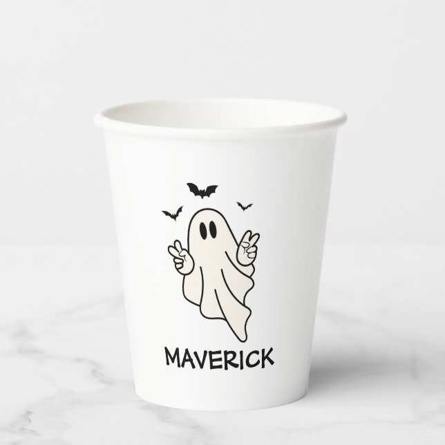 Retro Ghost One Halloween Boy 1st Birthday Pappbecher (Vorderseite)