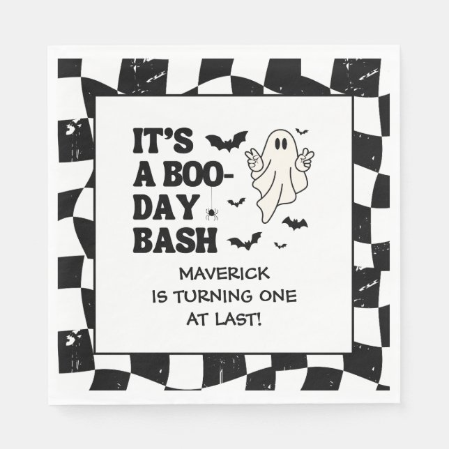 Retro Ghost One Halloween Boy 1st Birthday Serviette (Vorderseite)