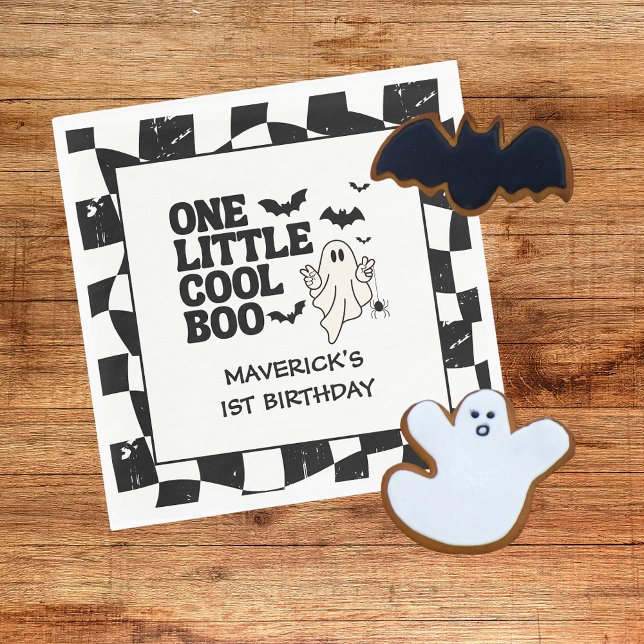 Retro Ghost One Halloween Boy 1st Birthday Serviette (Von Creator hochgeladen)