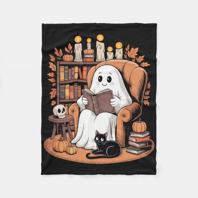 Retro Ghost Reading Books Fleecedecke (Vorderseite)