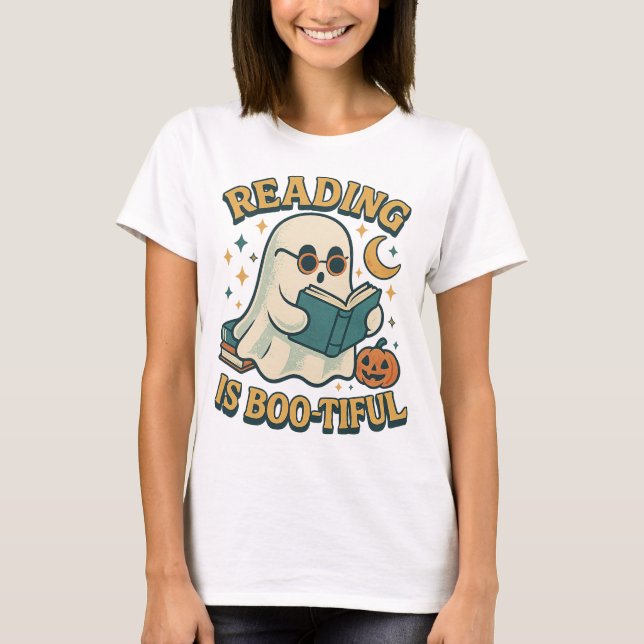 Retro Ghost Reading Books ・ Retro Halloween Shirt (Vorderseite)
