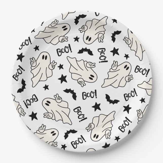 Retro Ghost Spooktacular Halloween Pappteller (Vorderseite)