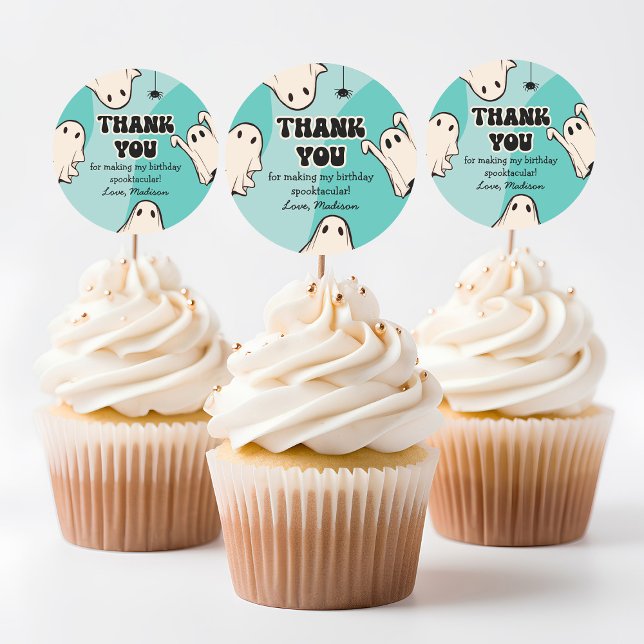 Retro Ghosts Blue Halloween Danke Runder Aufkleber (Von Creator hochgeladen)