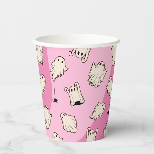 Retro Ghosts Pink-Halloween-Party Pappbecher (Vorderseite)