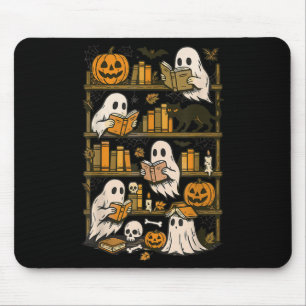 Retro Ghosts Reading Book Halloween Bookshelf Mousepad