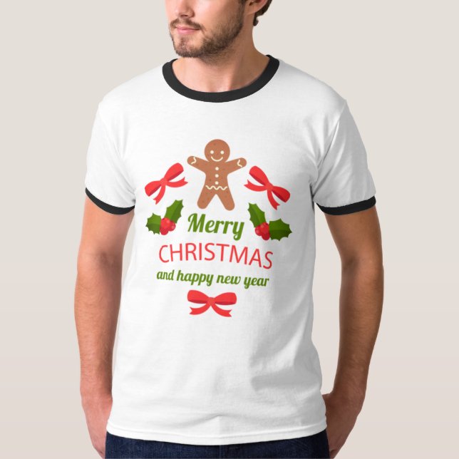 Retro Gingerbread Christmas Ringer Tee USA (Vorderseite)