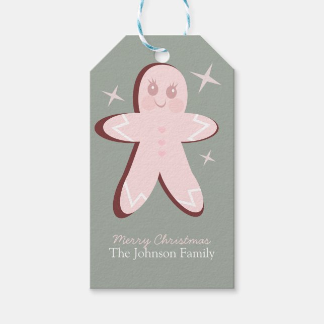 Retro Gingerbread Cookies Groovy Weihnachten Geschenkanhänger (Vorderseite)
