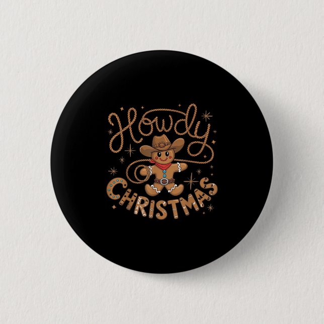 Retro Gingerbread Cowboy Western Howdy Christmas U Button (Vorderseite)