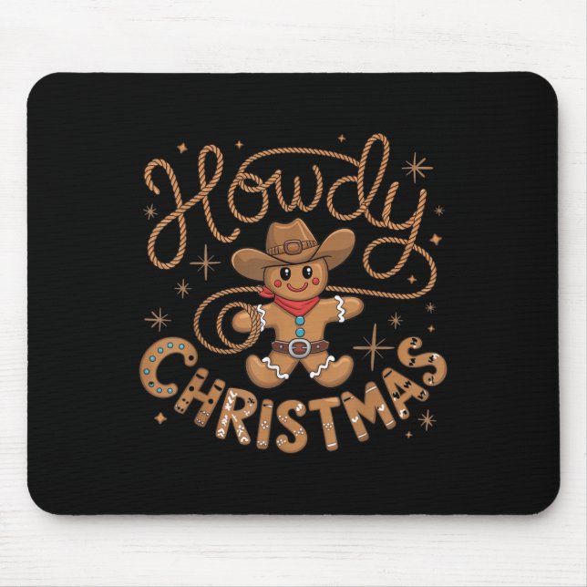 Retro Gingerbread Cowboy Western Howdy Christmas U Mousepad (Vorne)