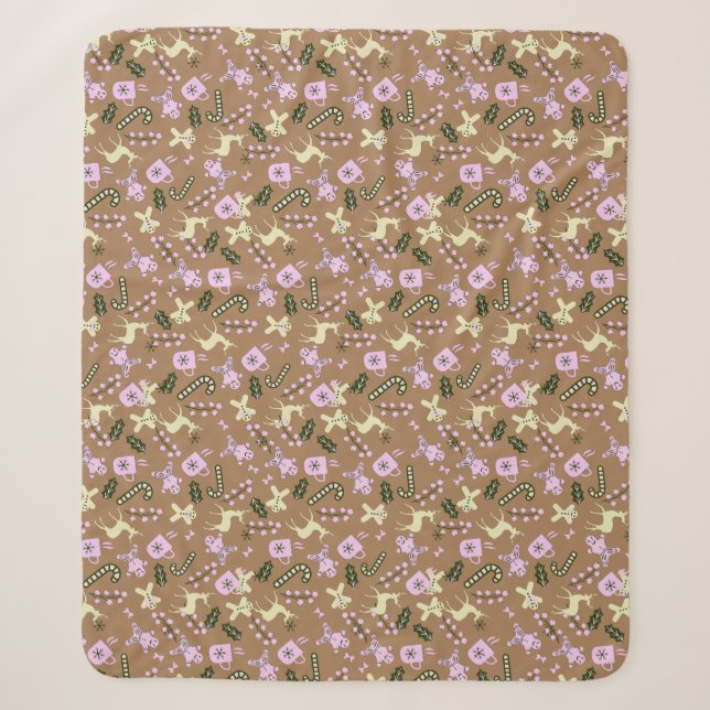 Retro Gingerbread Deer Candycane Leckereien Weihna Sherpadecke (Vorderseite)