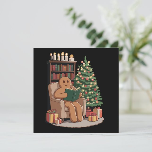 Retro Gingerbread Lesbücher Weihnachtslehrer Einladung (Stehend Vorderseite)