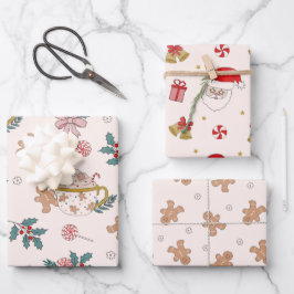 Retro Gingerbrei Weihnachtsfeiertage Leckereien Geschenkpapier Set