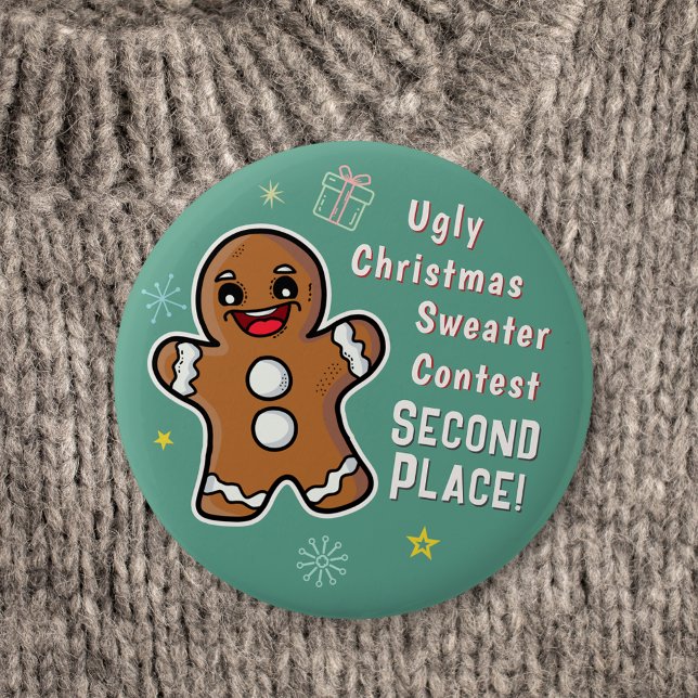 Retro Gingerbrett Ugly Xmas Sweater Contest 2. Button (Von Creator hochgeladen)