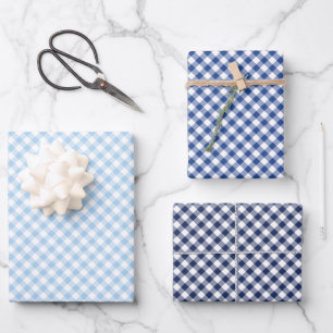 Retro-Gingham 3 Blau Geschenkpapier Set