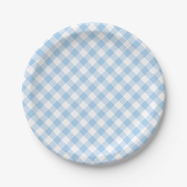 Retro Gingham Baby Blue Pappteller (Vorderseite)