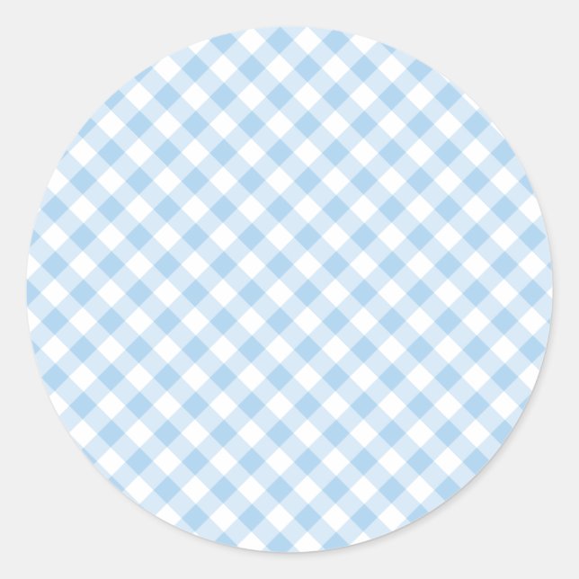 Retro Gingham Baby Blue Runder Aufkleber (Vorderseite)