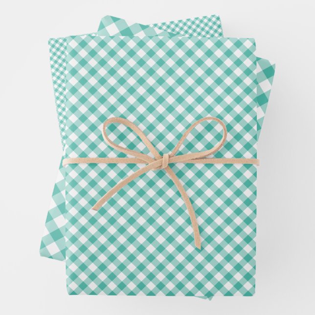 Retro Gingham Bluegrass Green Geschenkpapier Set (Beispiel)