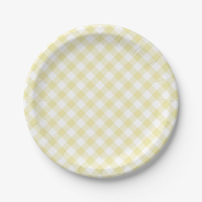 Retro Gingham Butter Yellow Pappteller (Vorderseite)