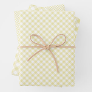 Retro-Gingham Buttergelb Geschenkpapier Set