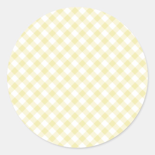 Retro-Gingham-Buttergelb Runder Aufkleber (Vorderseite)
