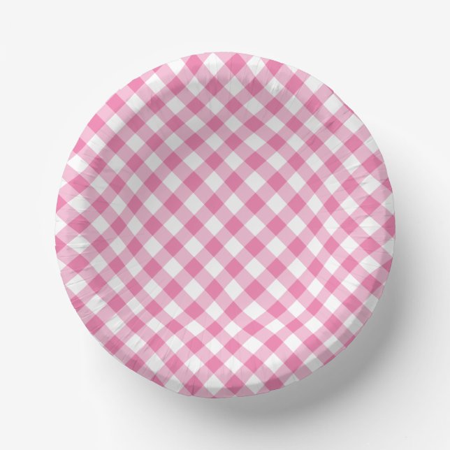 Retro Gingham Fuchsia Pink Pappteller (Vorderseite)