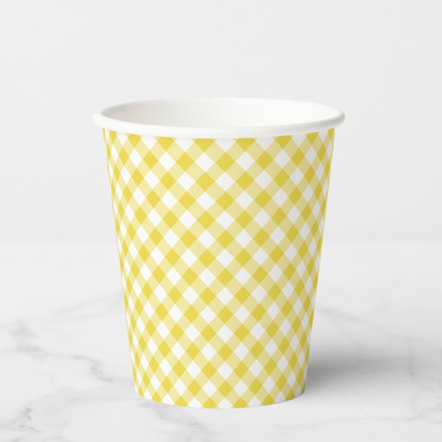 Retro-Gingham Goldgelb Pappbecher (Vorderseite)