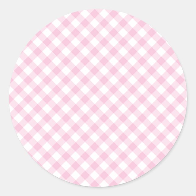 Retro-Gingham Hellrosa Runder Aufkleber (Vorderseite)