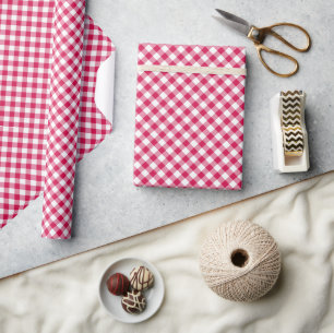 Retro-Gingham-Himbeere Geschenkpapier