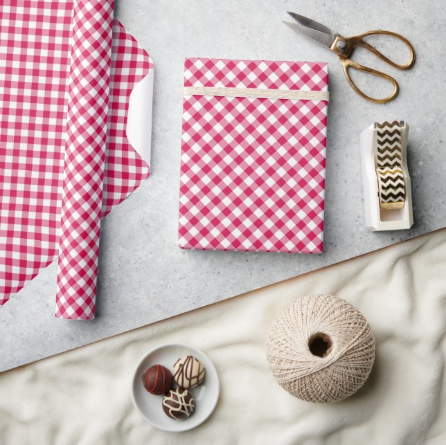 Retro-Gingham-Himbeere Geschenkpapier (Kunsthandwerk)