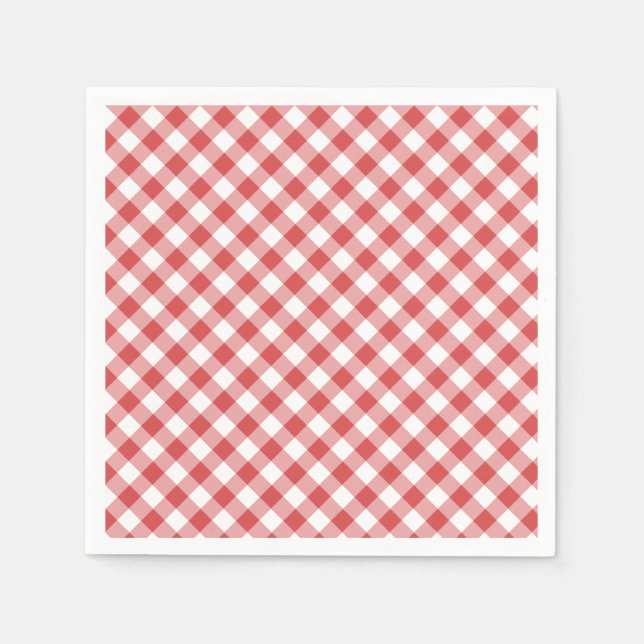 Retro-Gingham Korallenrot Serviette (Vorderseite)