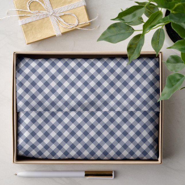 Retro-Gingham Navyblau Seidenpapier (Geschenk)