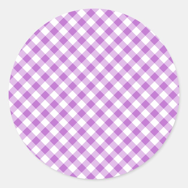 Retro-Gingham-Orchidee Lila Runder Aufkleber (Vorderseite)