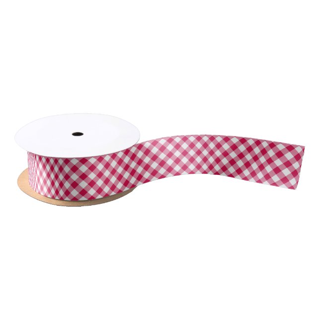Retro Gingham Raspberry Satinband (Spule)